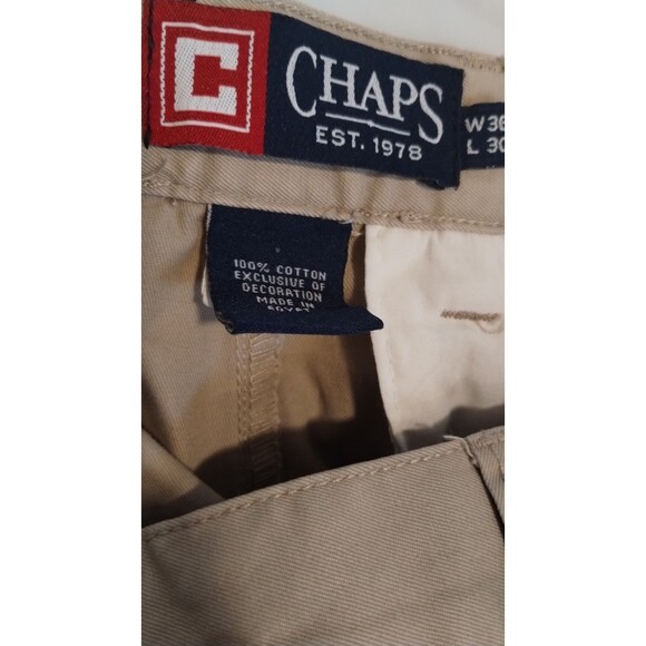 Chaps Khaki Pants Mens 36x30 Relaxed Tapered Beige Casual Work Chino - Picture 8 of 9